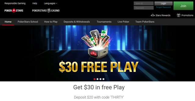 Pokerstars - Get $30 in free Play